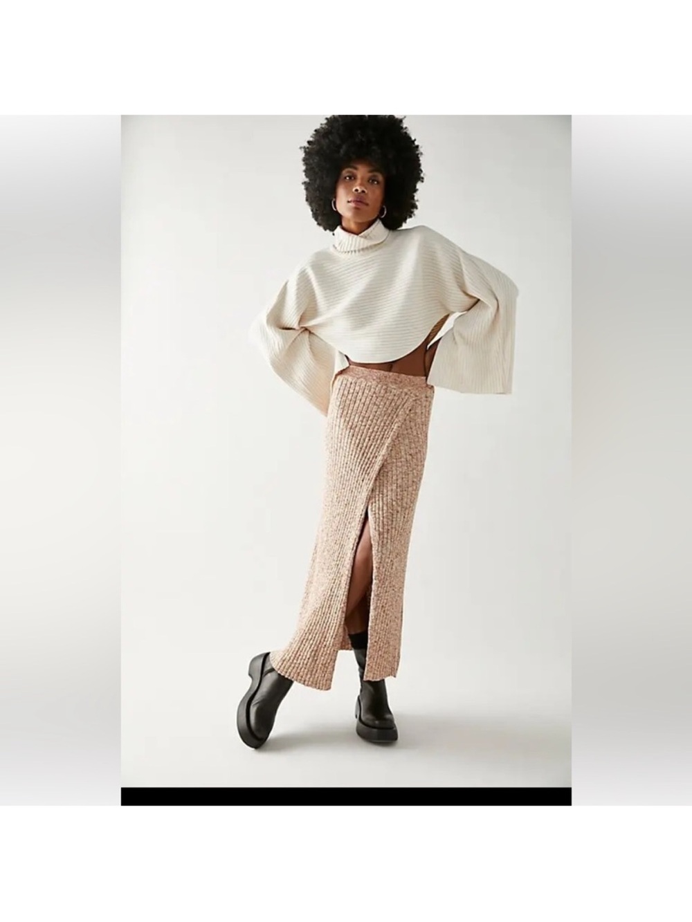 Free People better days Blush Knit Maxi Skirt with Front Slit